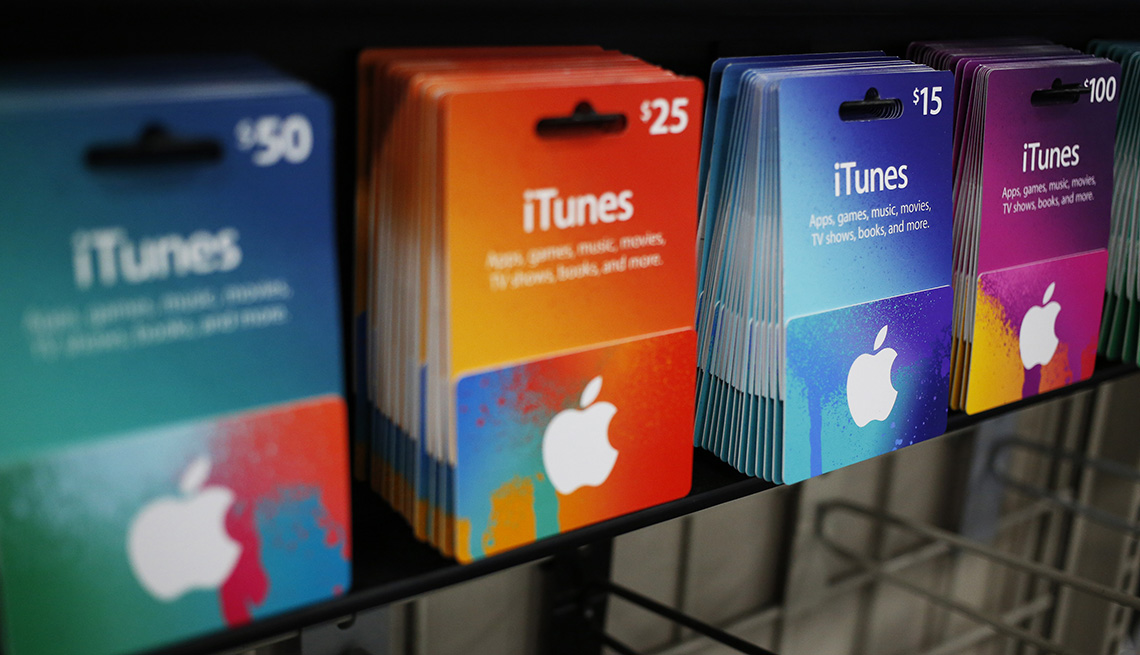 Apple Inc. iTunes gift cards are displayed for sale in a Best Buy Co. store in Chesapeake, Virginia, U.S.