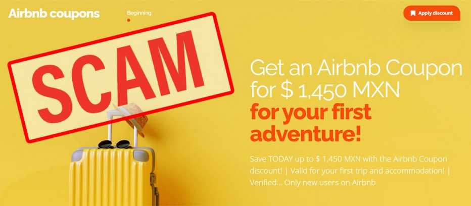 screenshot of a scam website advertising air b n b coupons the website has since been shut down