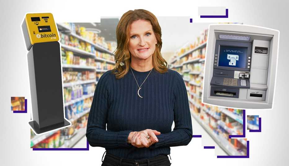 a woman has two crypto atms next to her