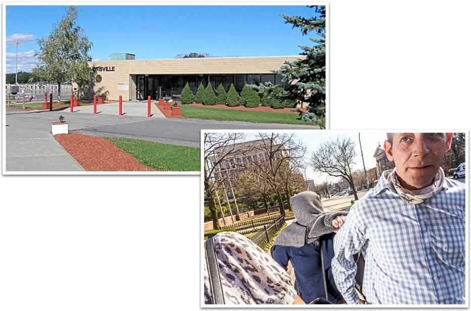 Above: The prison where Jay now lives. Below: Kimberly hides her face after her sentencing. 