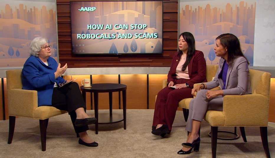 aarp chief advocacy and engagement officer nancy leamond talks to aarp texas director tina tran and fcc chair jessica rosenworcel in washington dc
