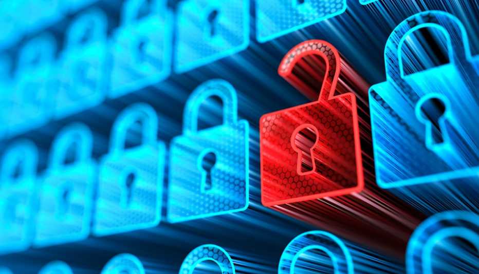 Encryption your data. Digital Lock. Hacker attack and data breach. Big data with encrypted computer code. Safe your data. Cyber internet security and privacy concept. 