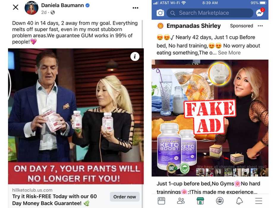 fake images of "Shark Tank" hosts promoting weight loss drugs and keto gummies