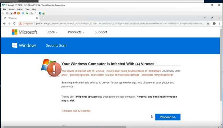 Tech Support Scam pop up message