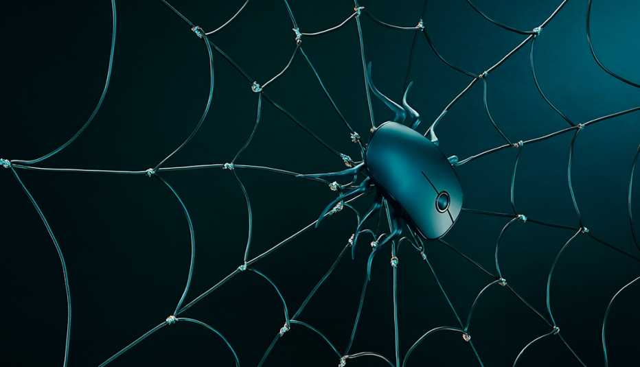 Computer mouse caught in a dark web